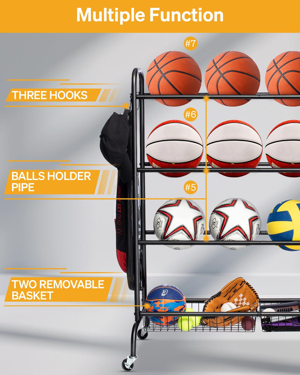 4 Tier Basketball Rack with Wheels T506