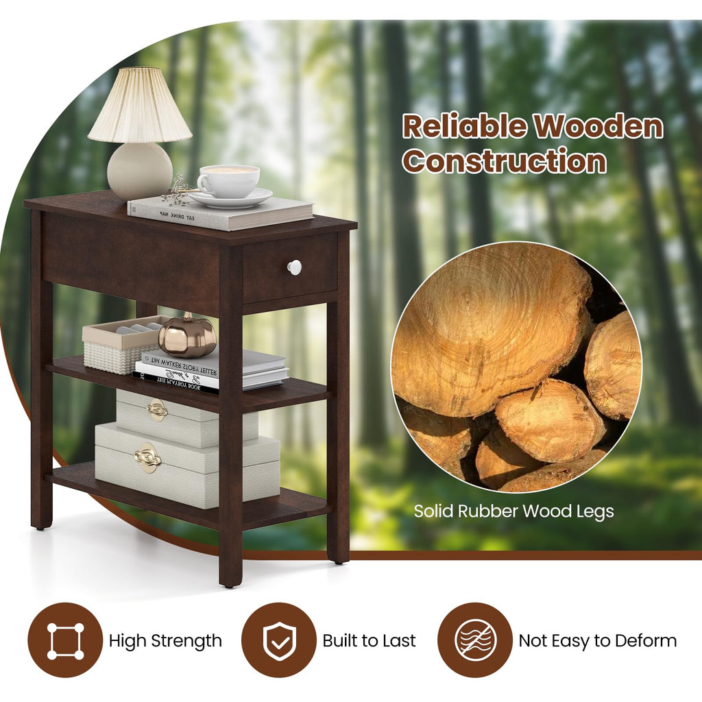 Narrow End Table Set of 2 Wood 3-Tier M2834
