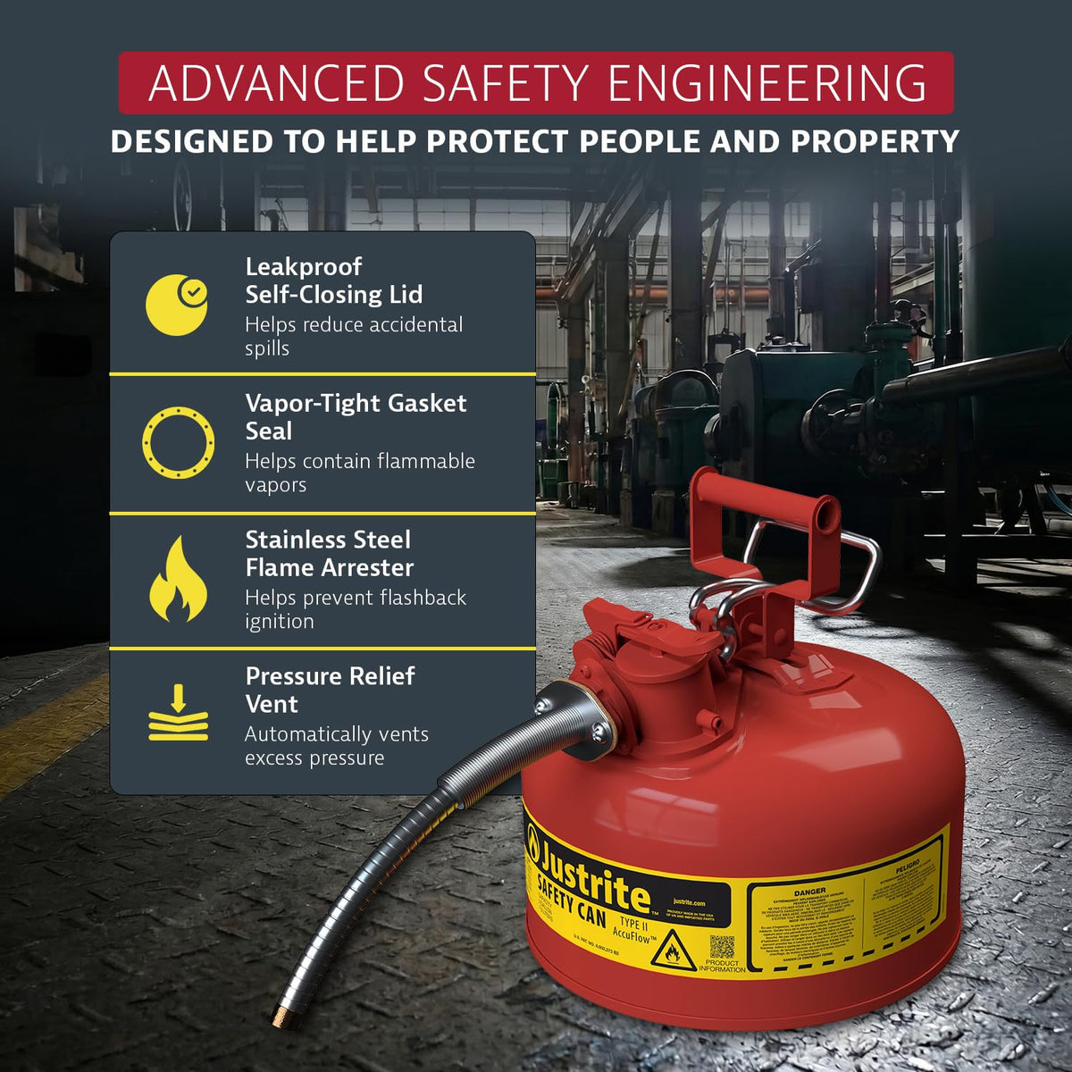 Red Galvanized Steel Gasoline Safety Can G398