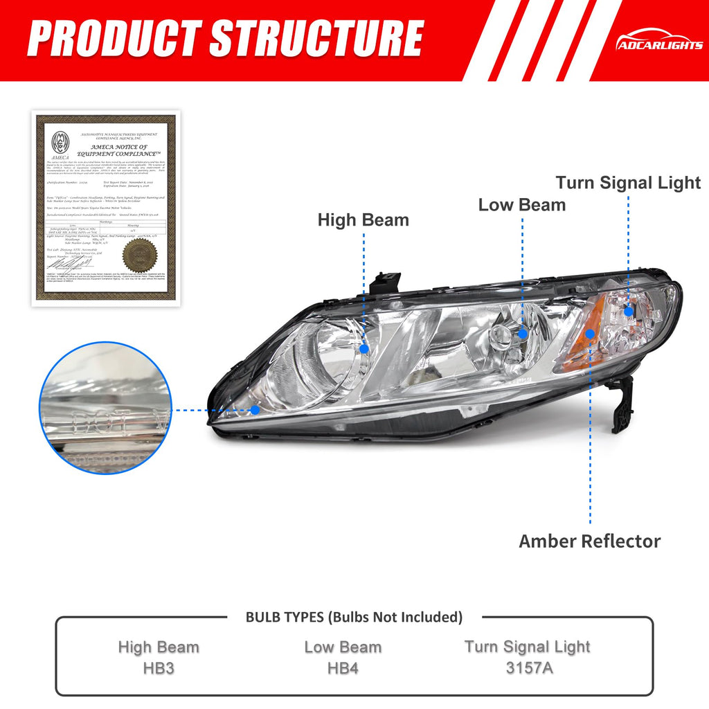 2006-2011 Honda Civic Halogen Headlight U9877