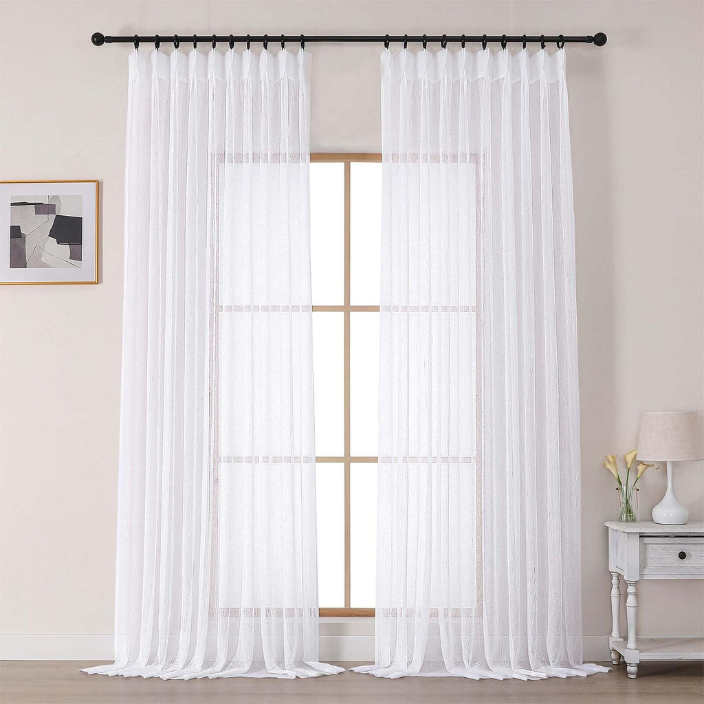 White Sheer Pinch Pleated Curtains 96 Inches 2 Panels O707