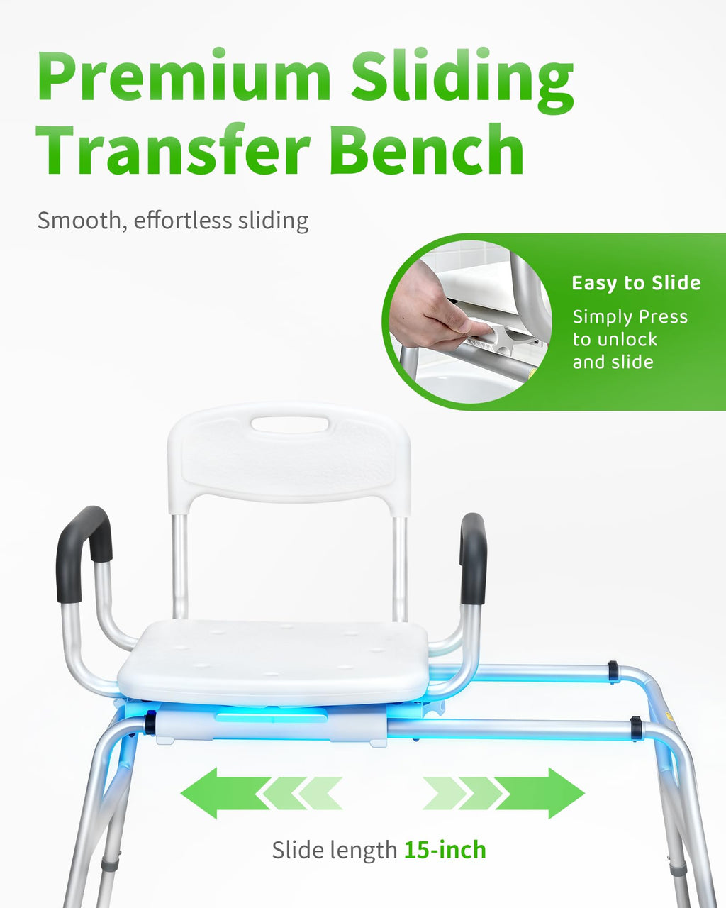 Heavy Duty Sliding Shower Chair with 360⁰ Swivel Seat J321
