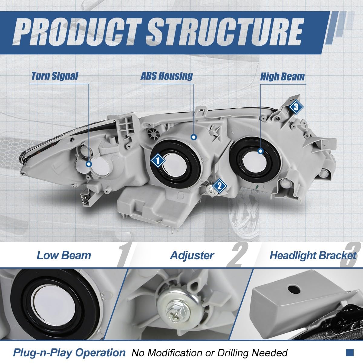 Black Projector Headlights Assembly S6585