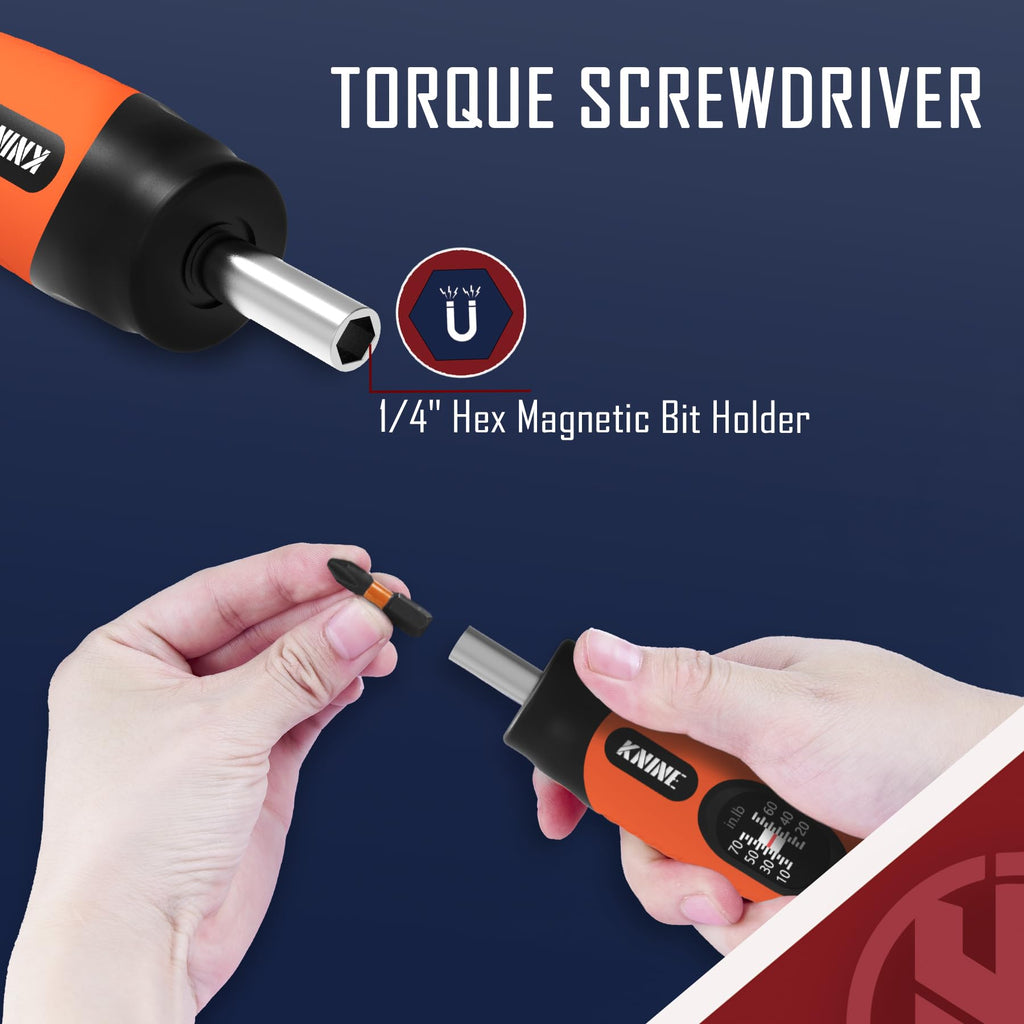 Torque Screwdriver Wrench Set 10-70 Inch Pounds 21 Hex Bits Orange W167730