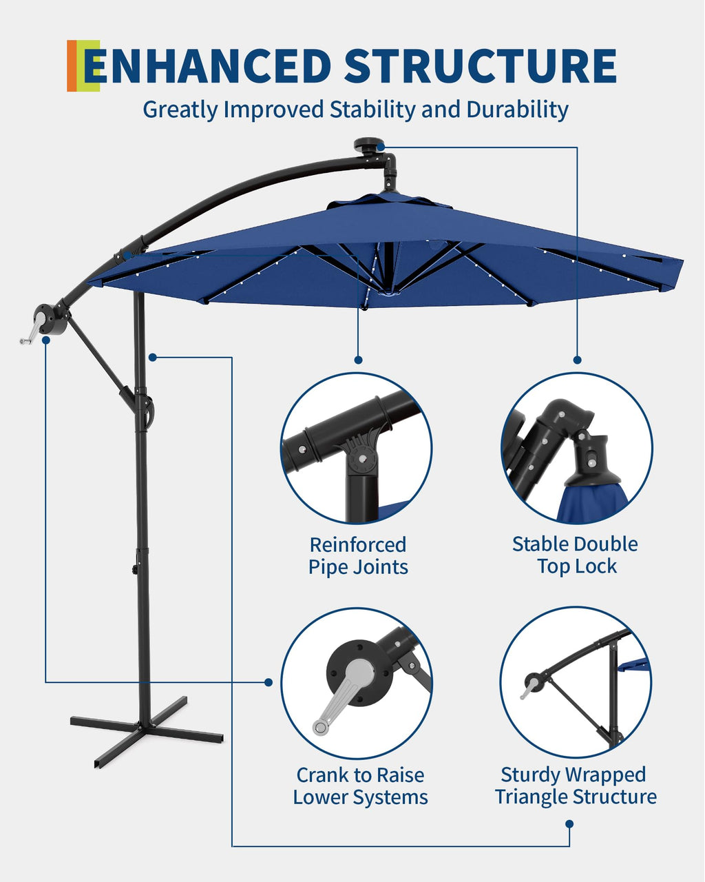 10FT Solar LED Cantilever Patio Umbrella J7664