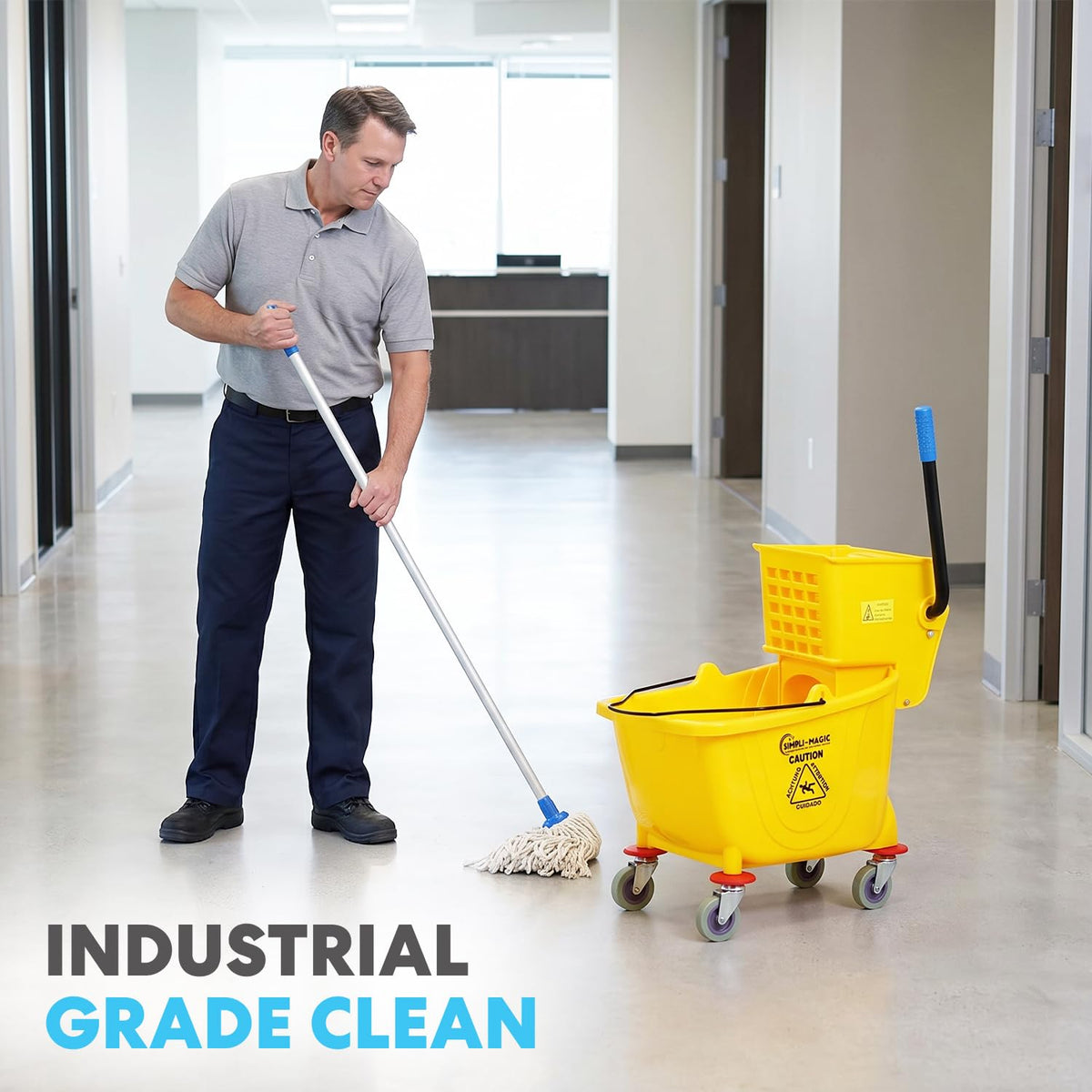 Yellow 26 Quart Mop Bucket on Wheels, 2-Pack Y410023