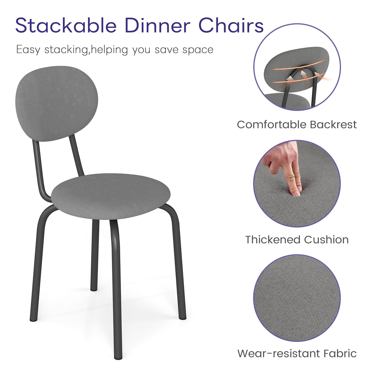 Stackable Dining Chairs Set of 4 Grey S13387