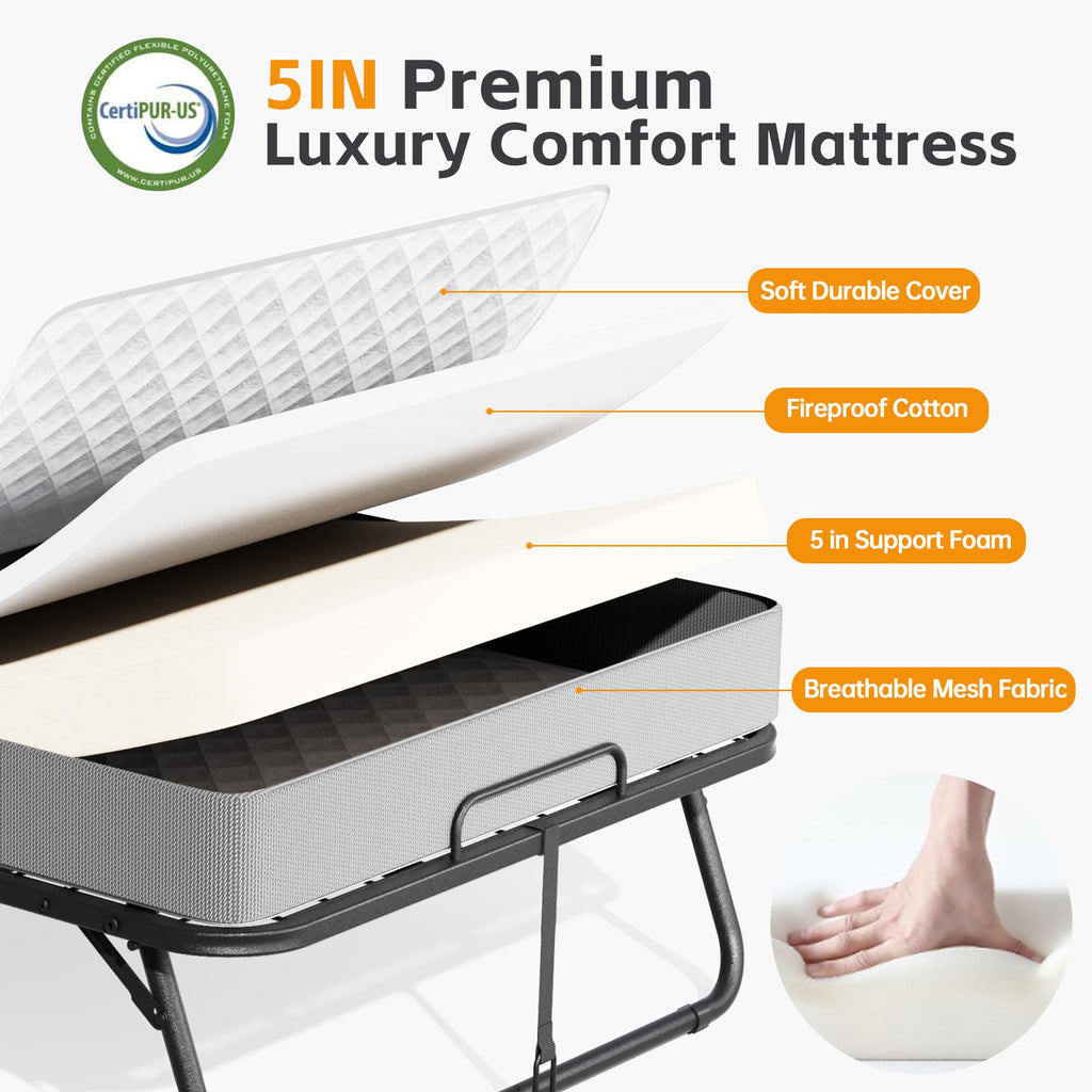 Folding Bed with 5-inch Memory Foam Mattress O91136