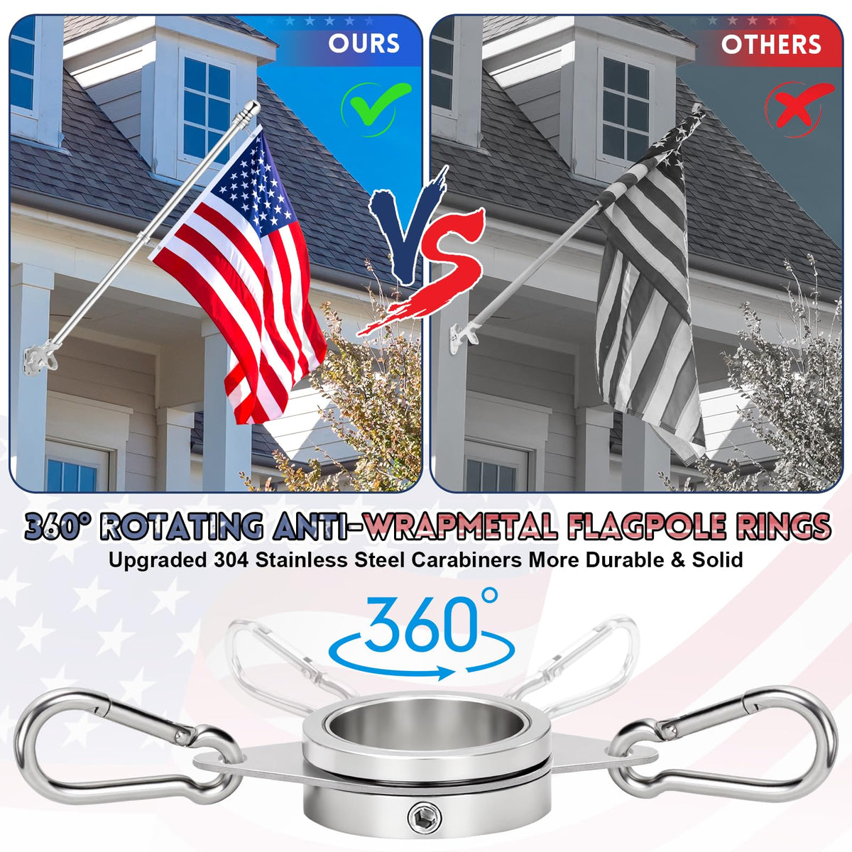 5 FT Stainless Steel Tangle Free Flag Pole T9643