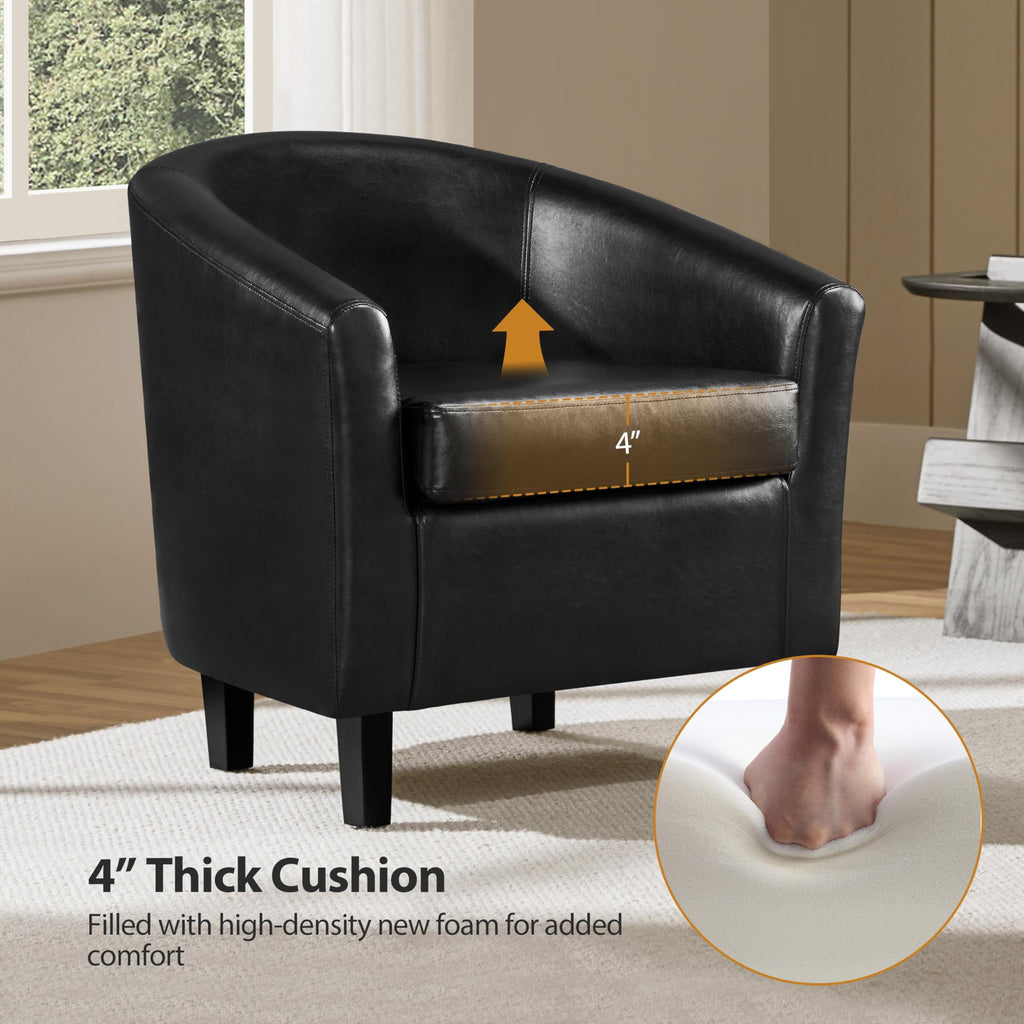 Black Faux Leather Barrel Accent Chairs K893