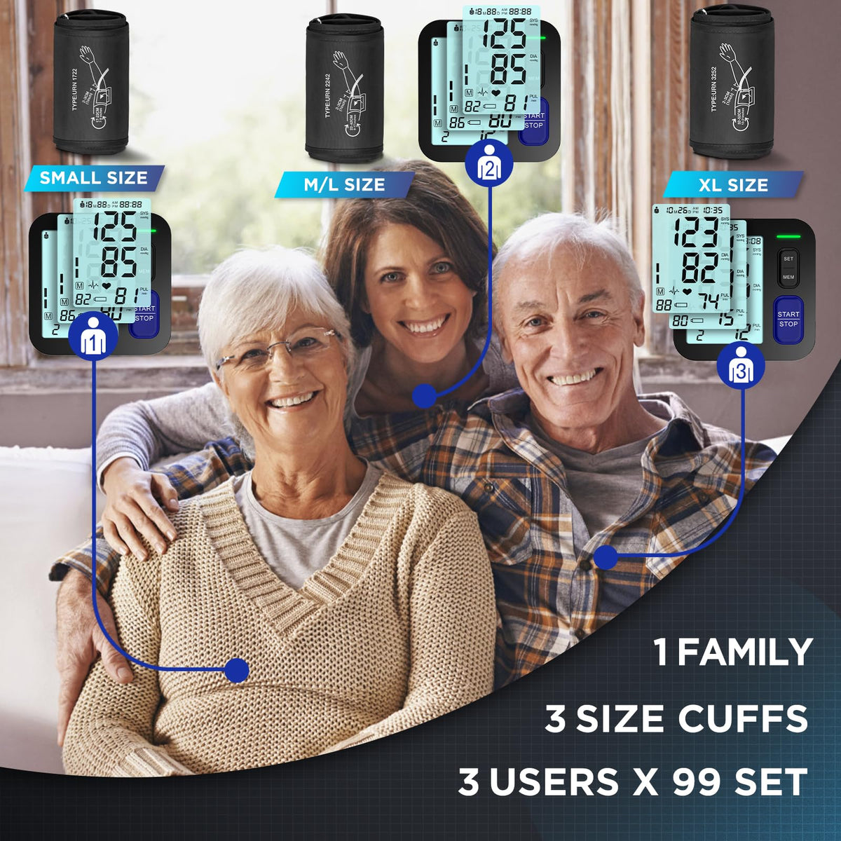 Automatic Digital Blood Pressure Machine with 3 Size Cuffs O171