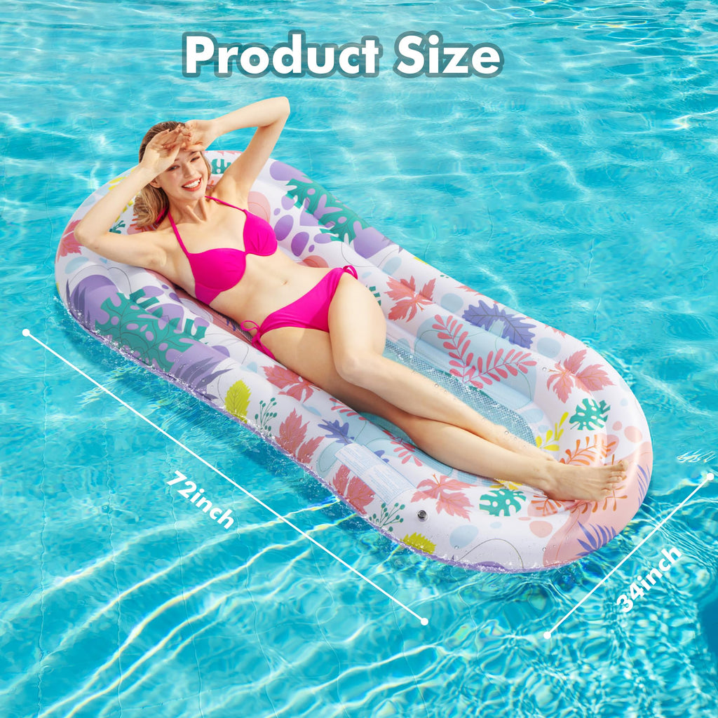 Inflatable Tanning Pool Lounger Float with Pillow & Cup Holder, 2 Pack C9940