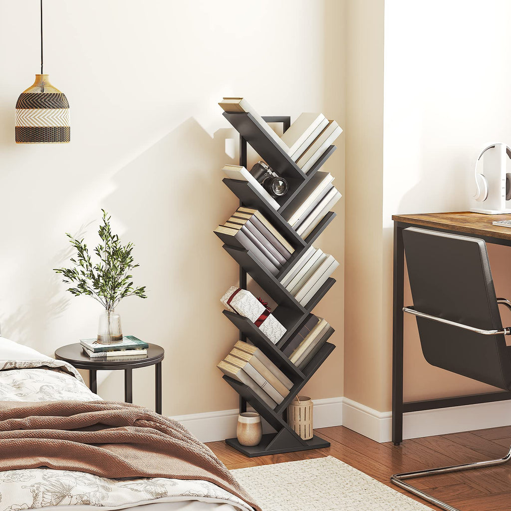 Black 9-Tier Wood Tree Bookshelf G10262