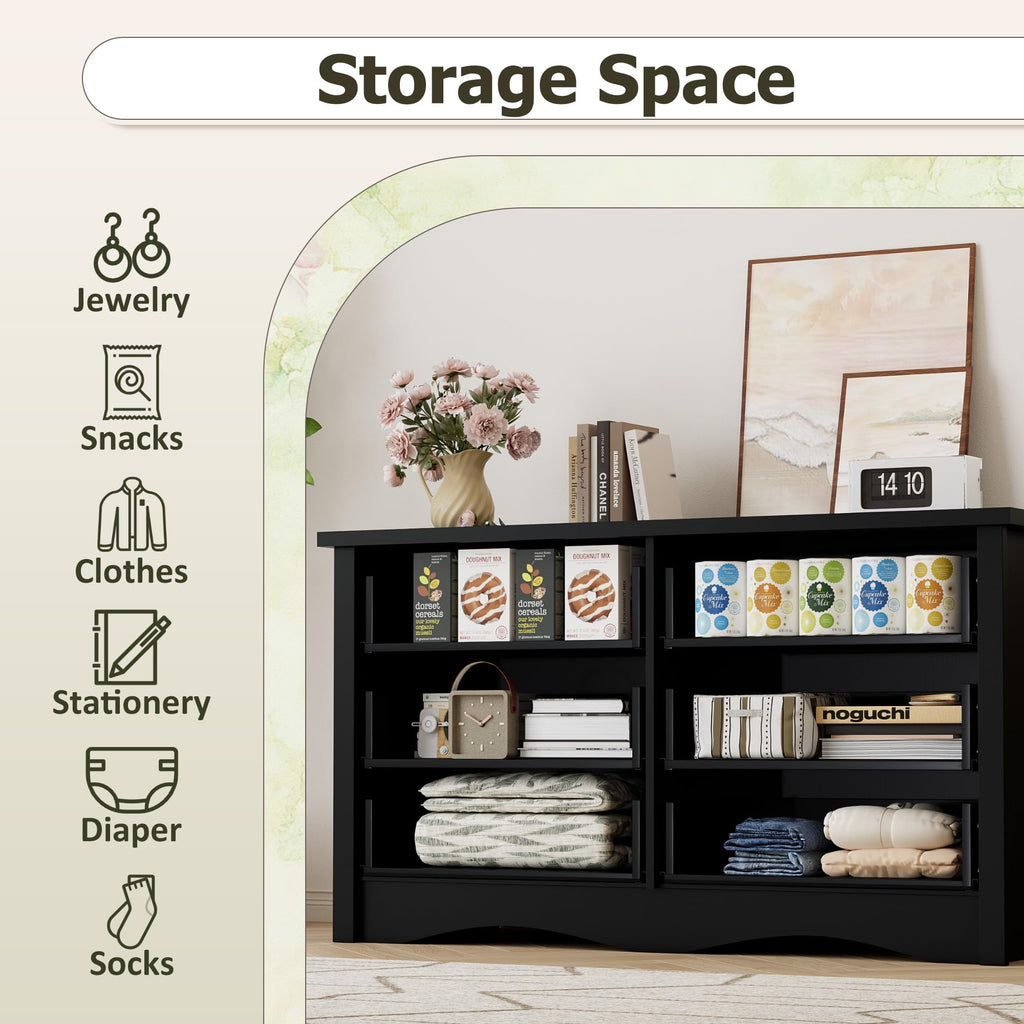 Black 6 Drawer Wood Dresser Q617