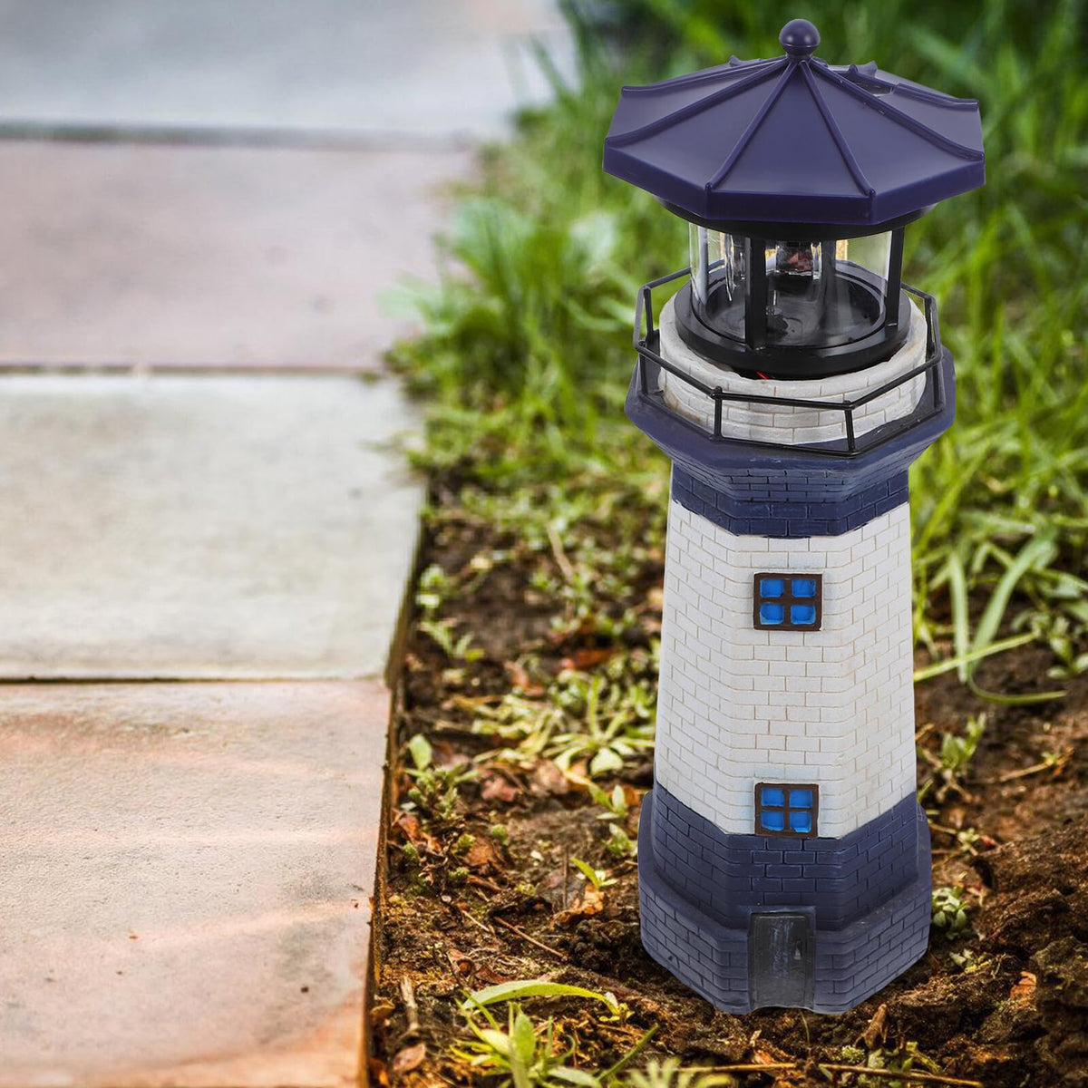 Solar Rotating Lighthouse Light Outdoor Waterproof Garden Decor Z211571