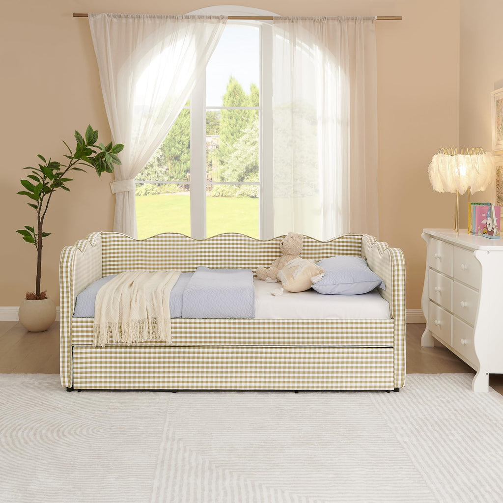 Twin Size Gingham Daybed with Trundle and USB Ports X920