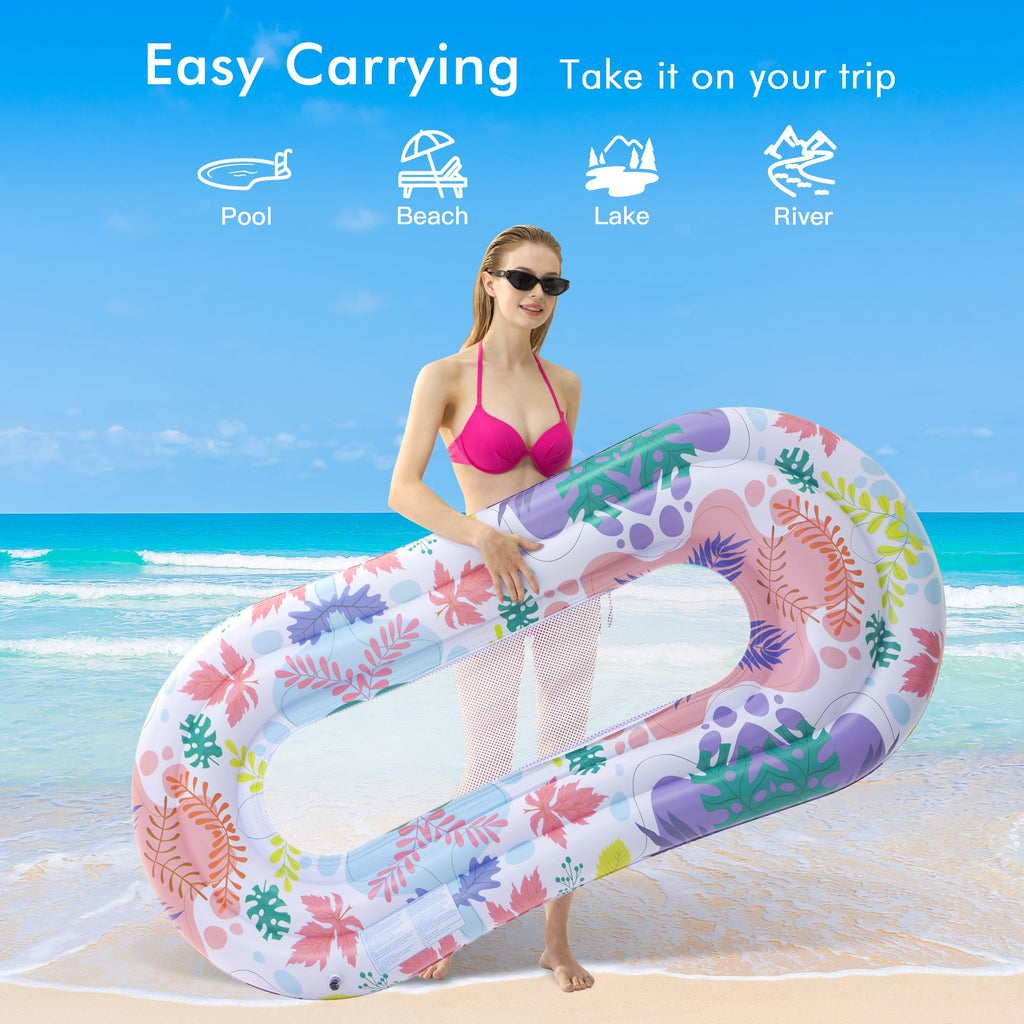 Inflatable Tanning Pool Lounger Float with Pillow & Cup Holder, 2 Pack C9940