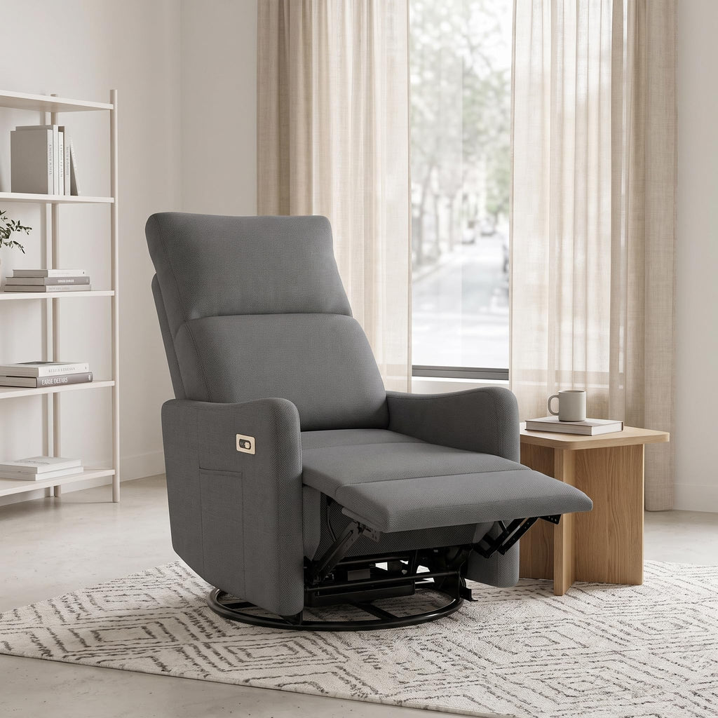 29" Electric Power Swivel Rocking Recliner Chair Dark Gray J544787
