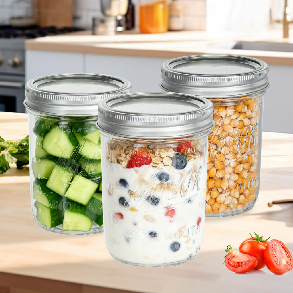 16 oz Wide Mouth Glass Mason Jars with Lids 8 Pack H272686