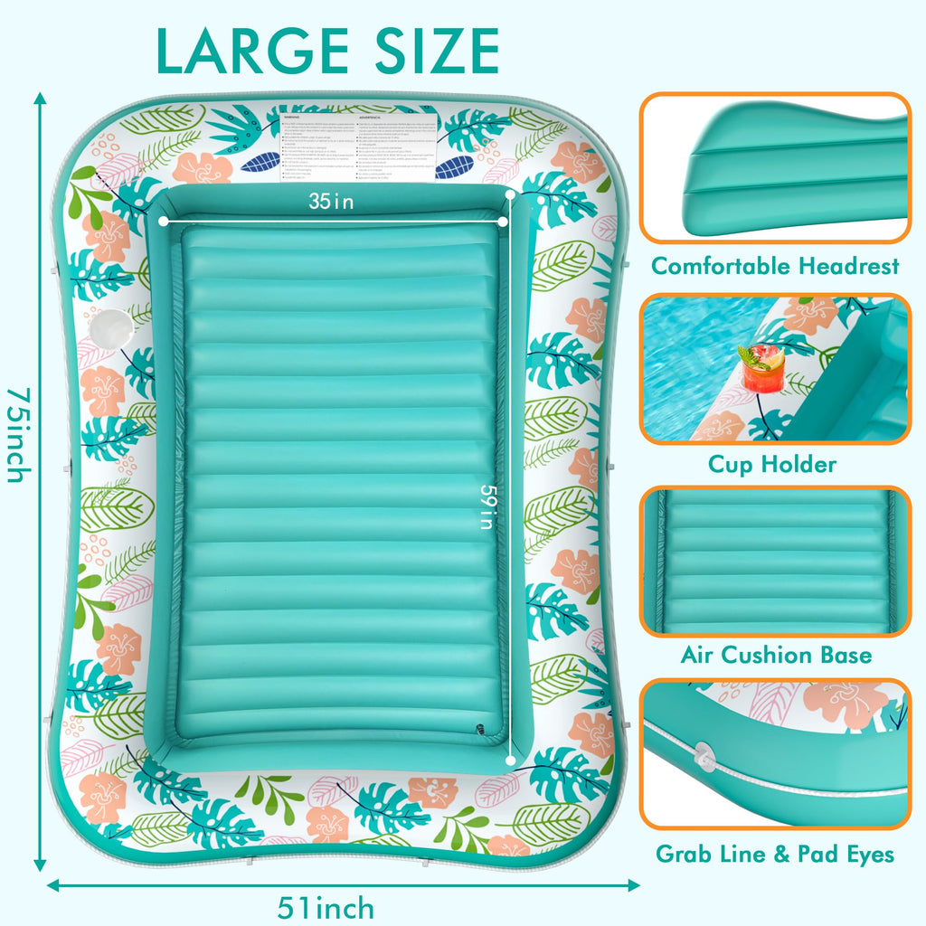 Inflatable Tanning Pool Lounger Float with Pillow & Cup Holder, 2 Pack C9940
