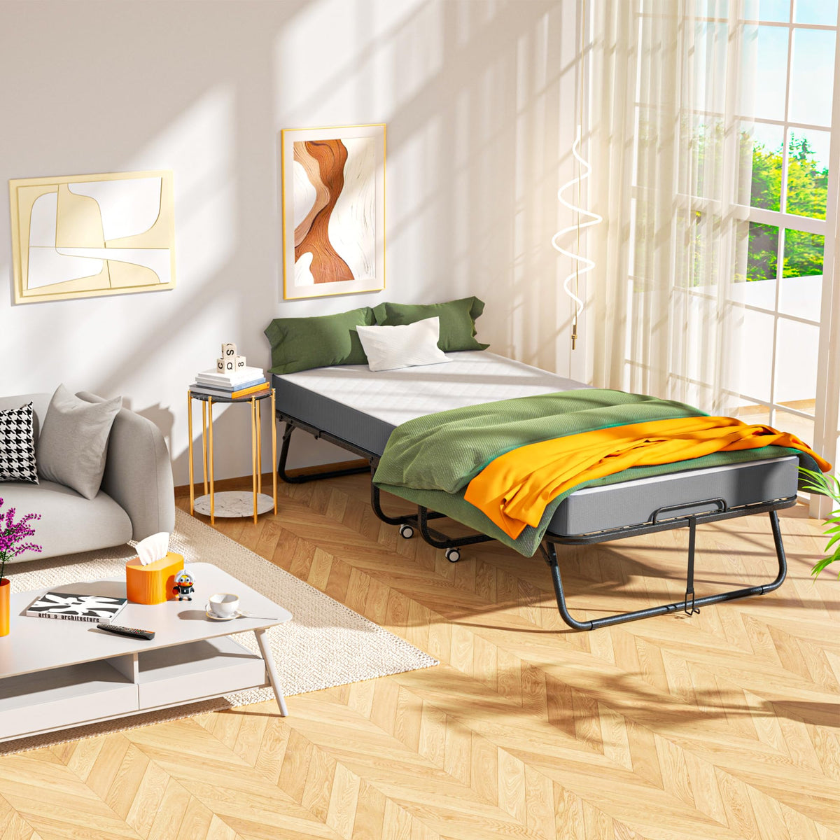 Folding Bed with 5-inch Memory Foam Mattress O91136