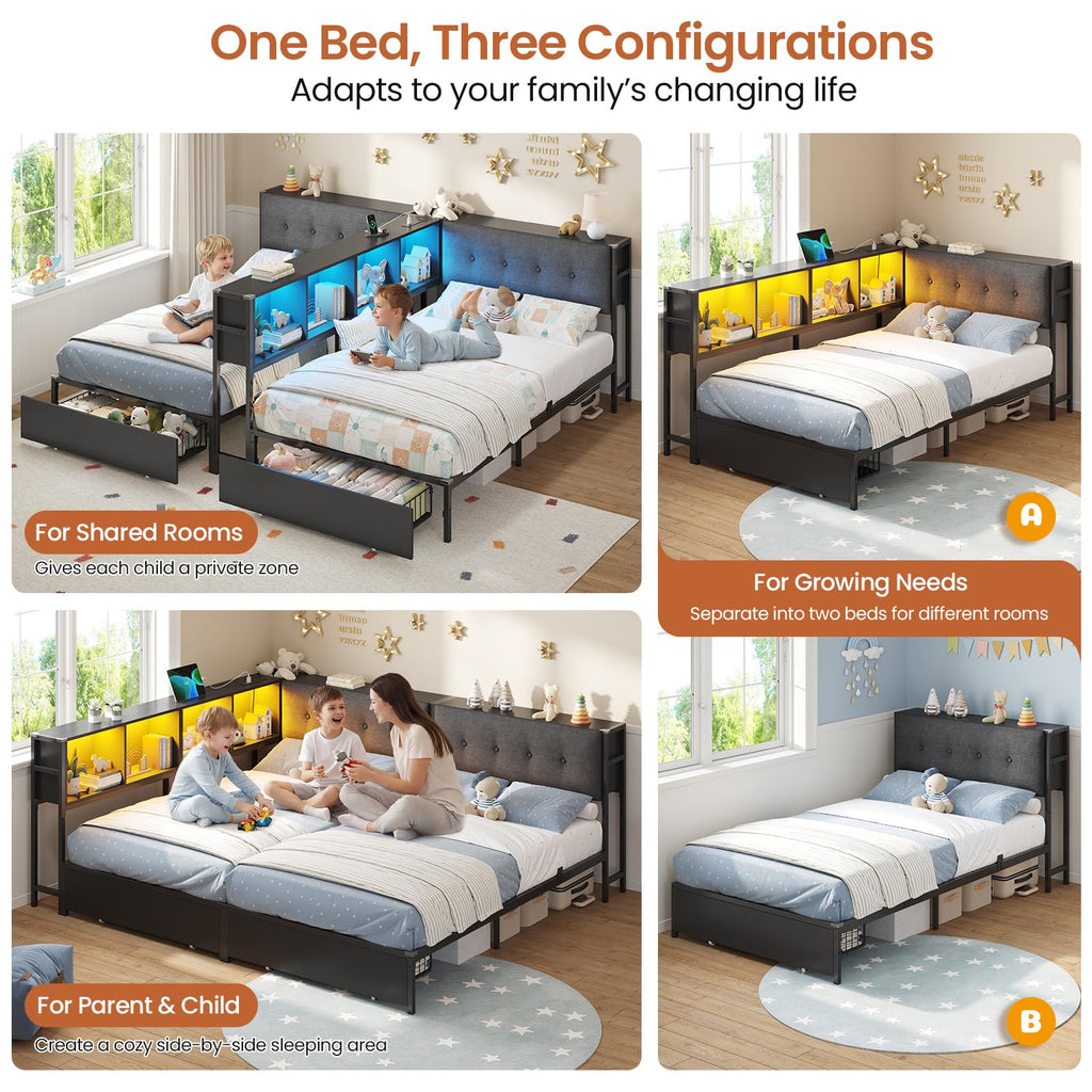 Black Twin Metal Platform Bed with Storage S721