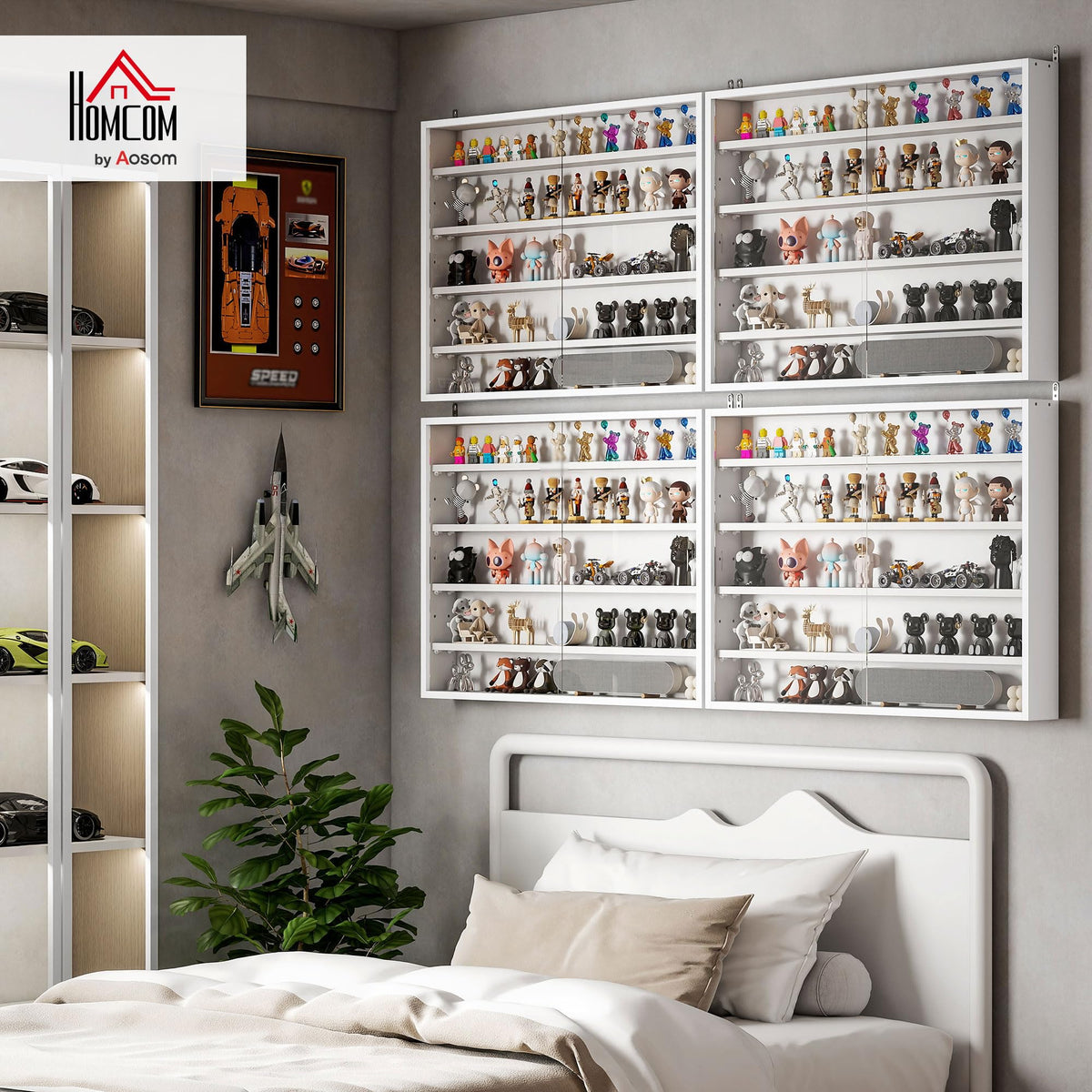 5-Tier Wall Mounted Display Cabinet with Glass Doors White P23174