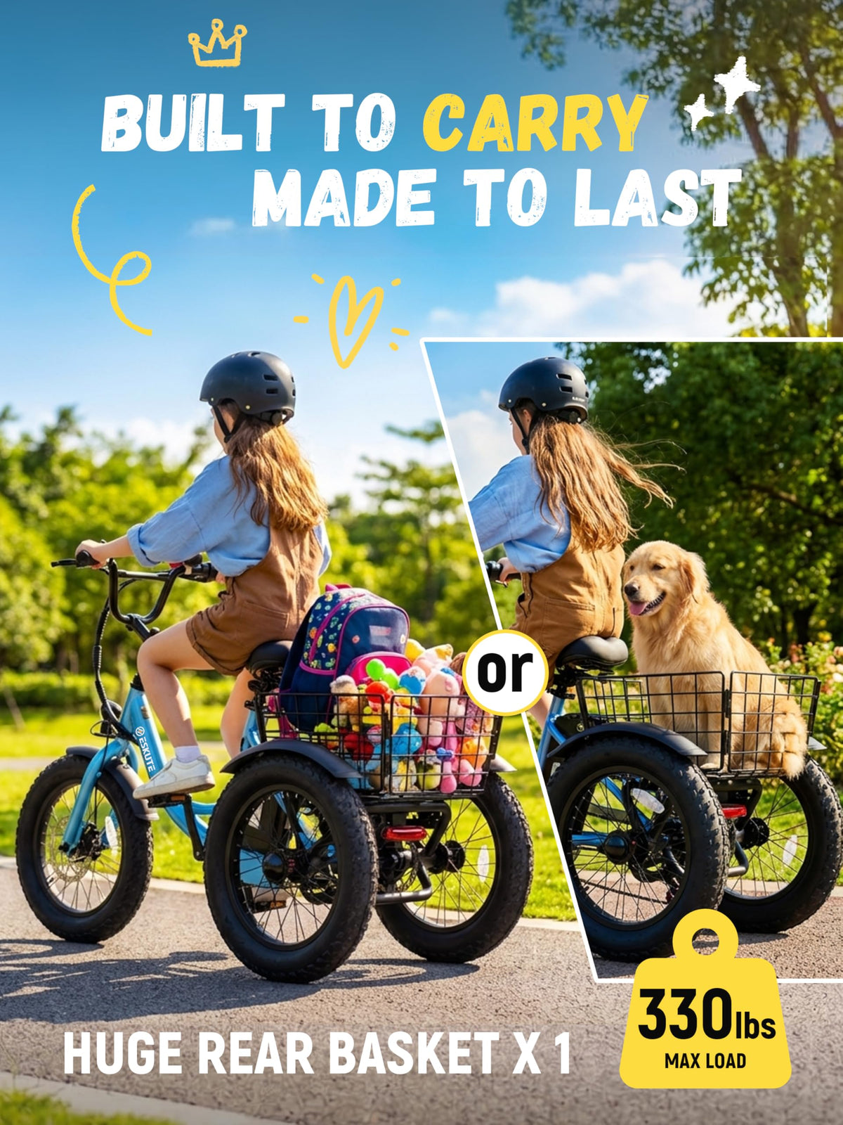Blue Fat Tire Folding Electric Trike Q9952
