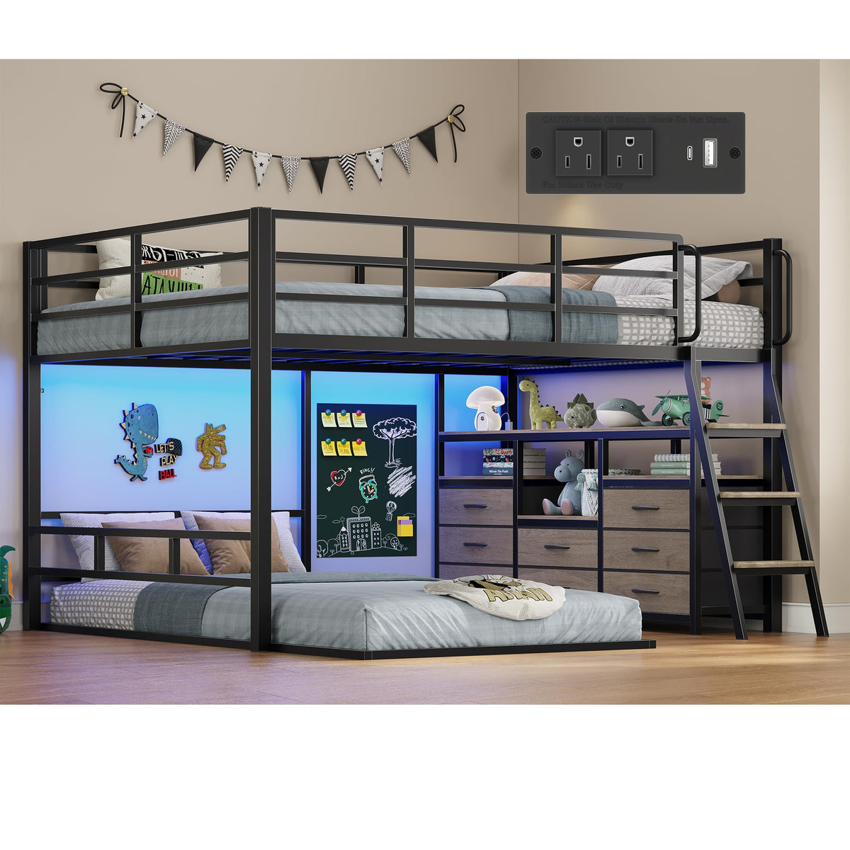 Full Over Twin Bunk Bed with 8 Drawers Grey X4378
