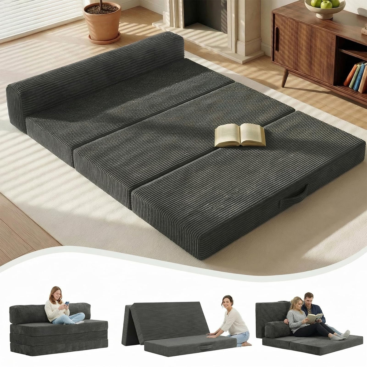 6 inch Tri-Folding Full Size Grey Mattress Y4109