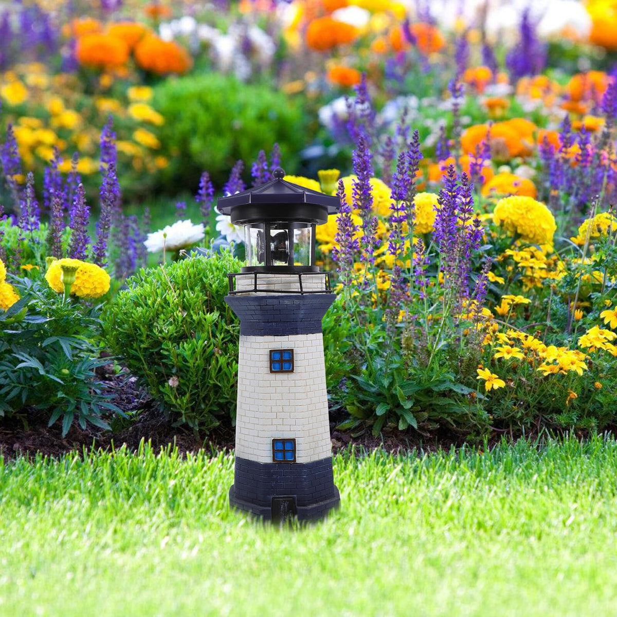 Solar Rotating Lighthouse Light Outdoor Waterproof Garden Decor Z211571