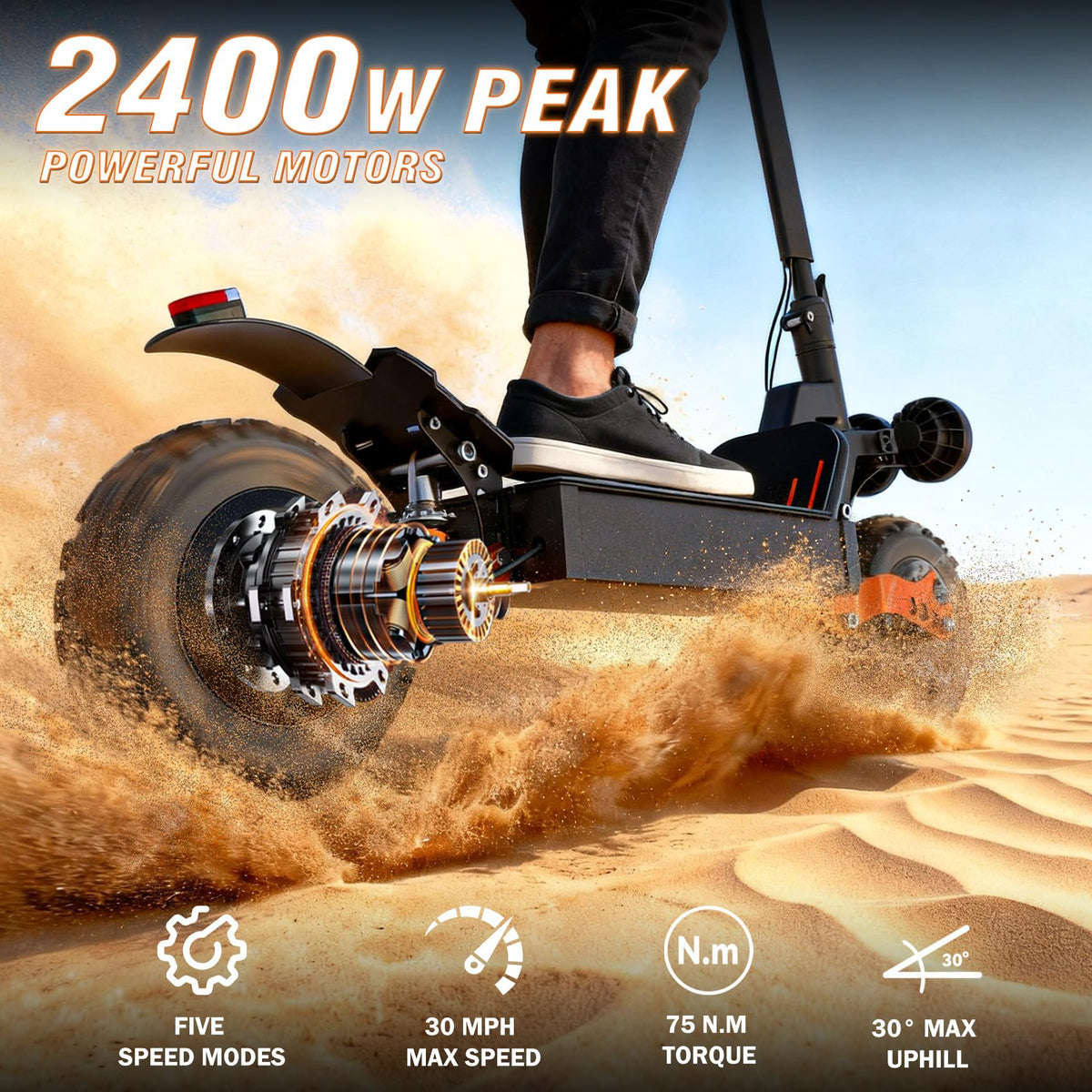 2400W Dual Motor 70 Miles Range 30MPH Foldable Off Road Electric Scooter F8721