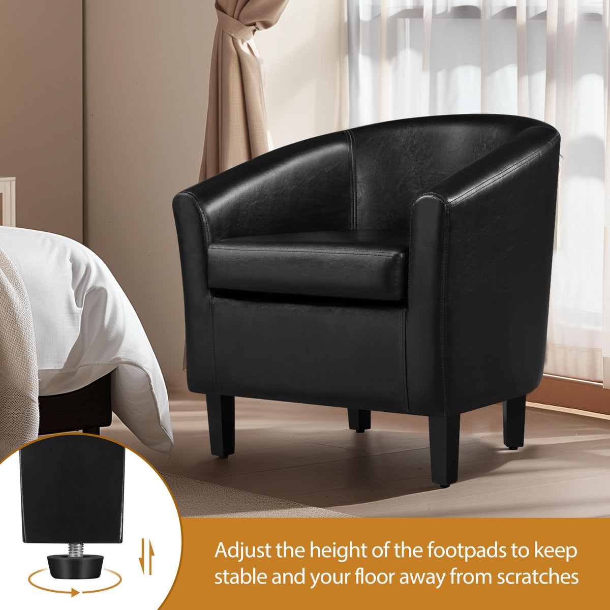 Black Faux Leather Barrel Accent Chairs K893