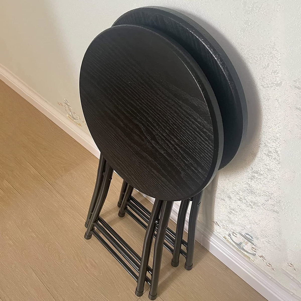 Black Round Folding Stool with Metal Frame L640