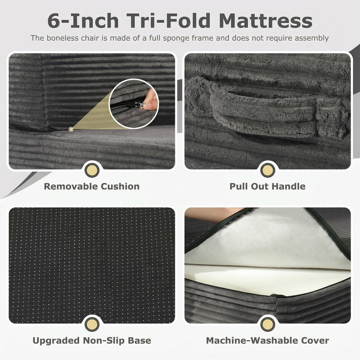 6 inch Tri-Folding Full Size Grey Mattress Y4109