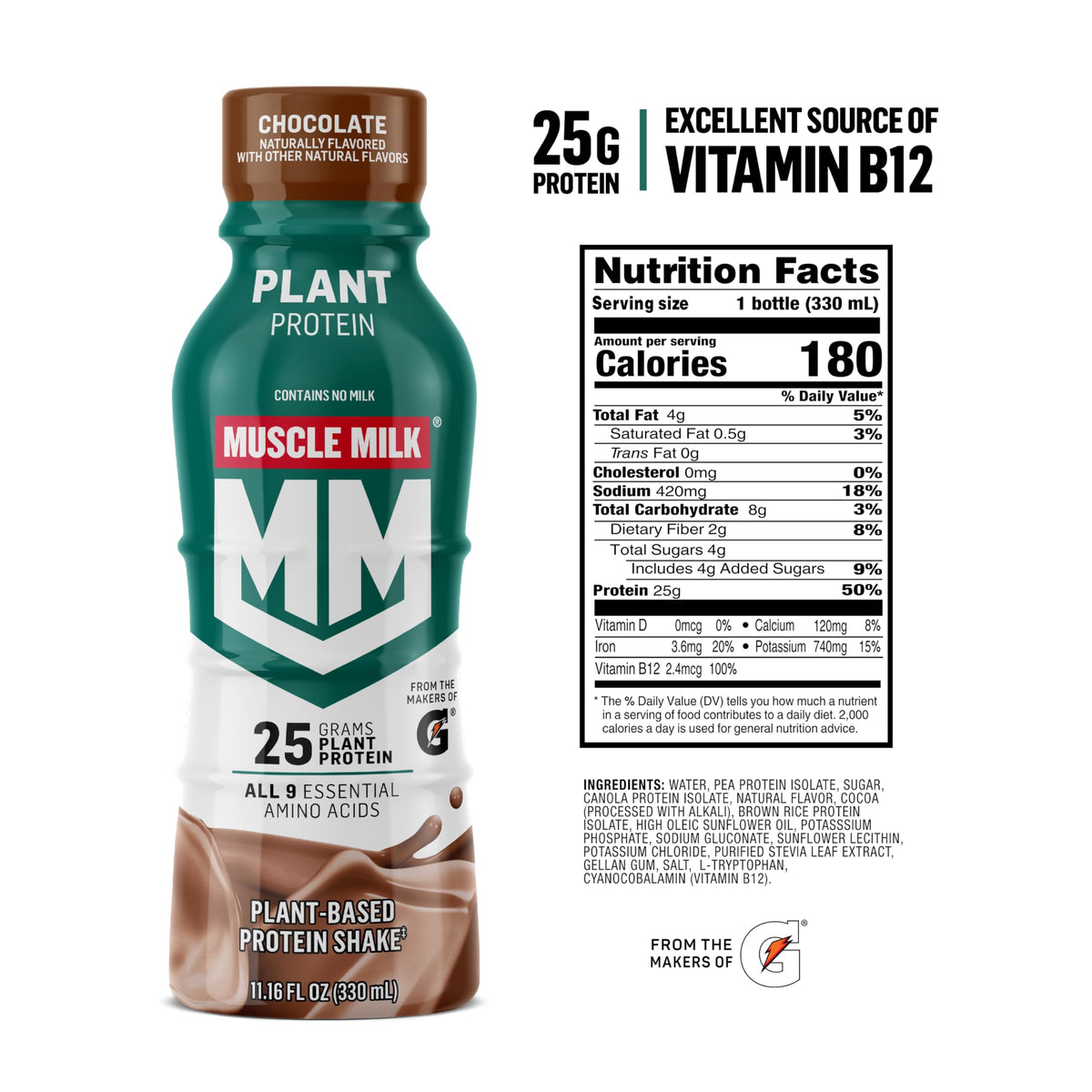 Plant Based Protein Shake Chocolate 11.16 Fl Oz Pack of 12 B670