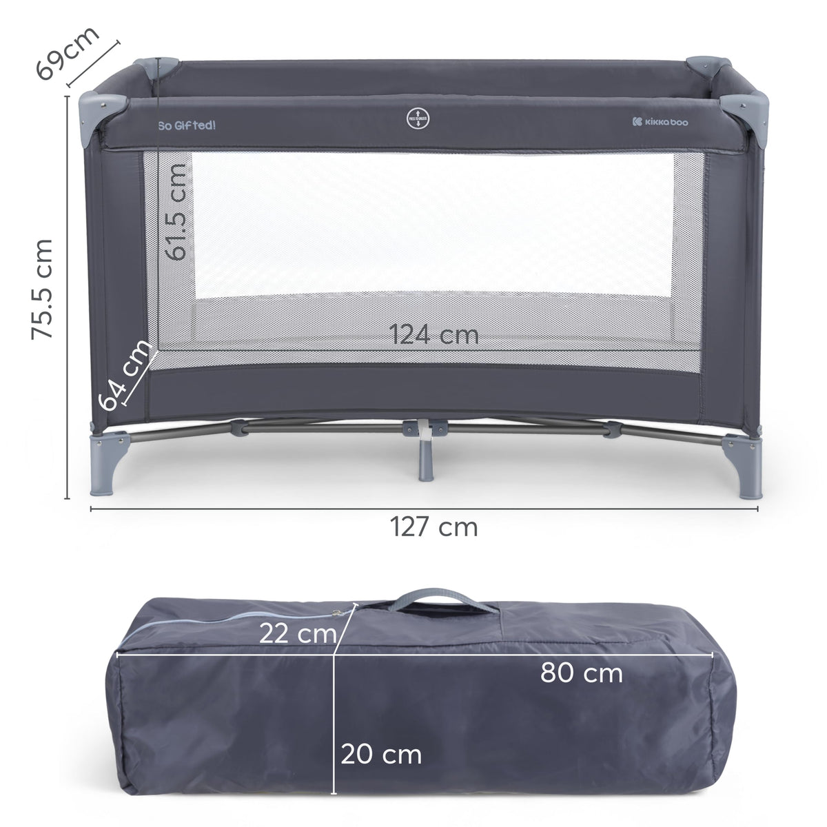 Foldable Lightweight Travel Cot with Carry Bag, Navy Blue Y78818