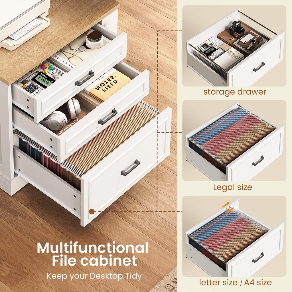 L Shaped Height Adjustable Standing Desk with 3 Drawers T492