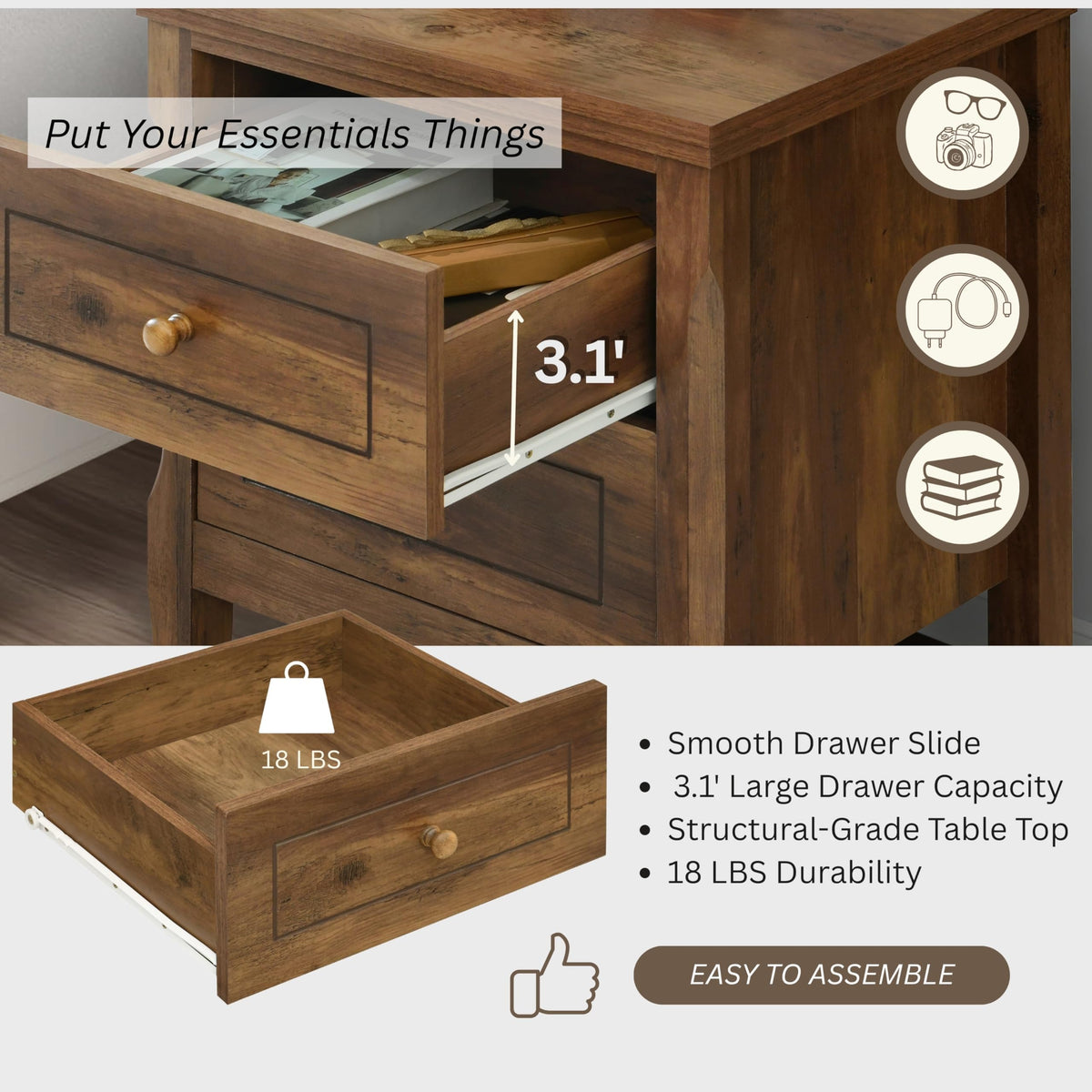 2 Drawer Wood Nightstand Set of 2 W58598