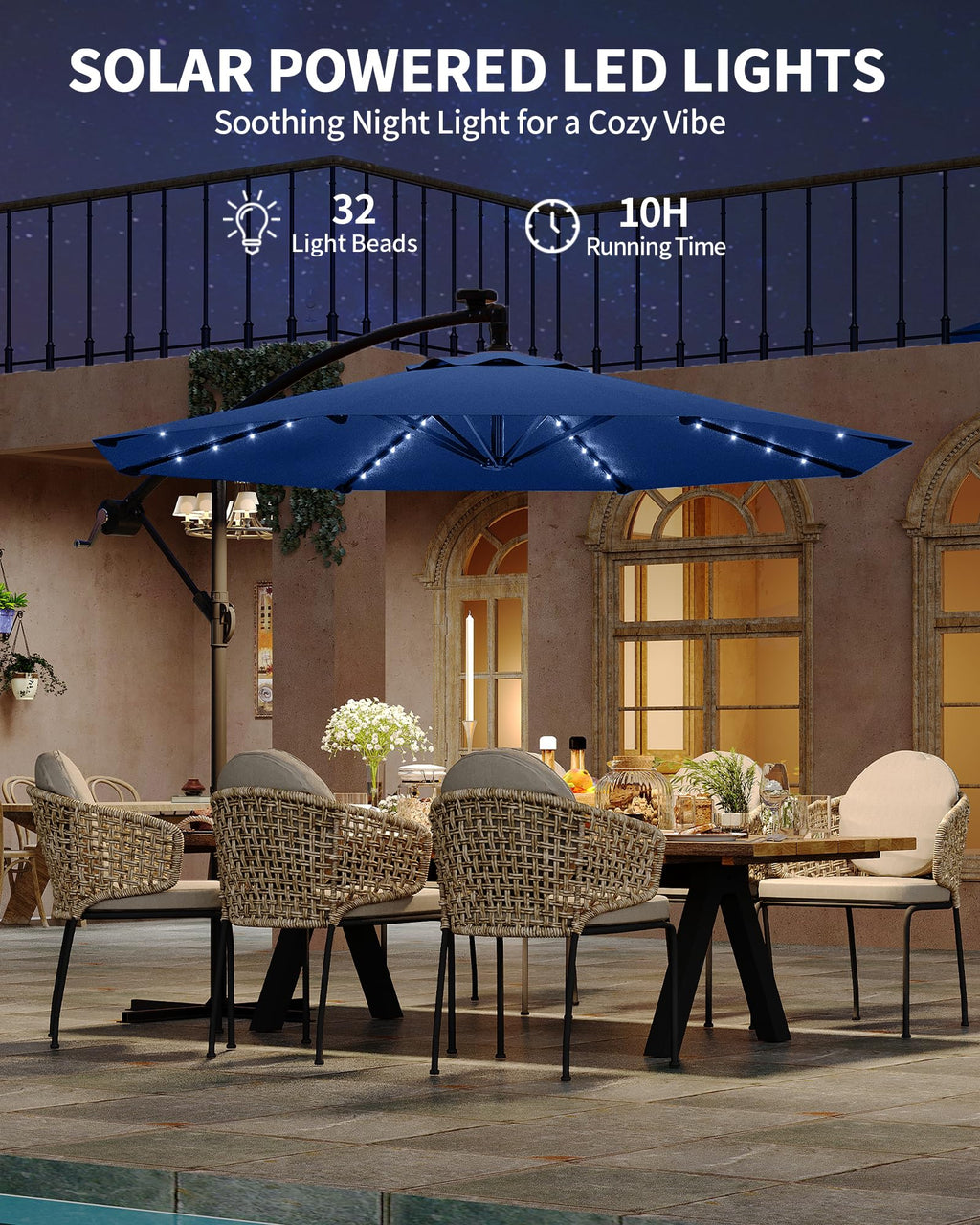 10FT Solar LED Cantilever Patio Umbrella J7664