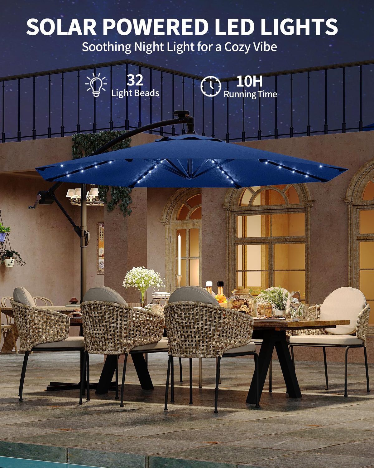 10FT Solar LED Cantilever Patio Umbrella J7664