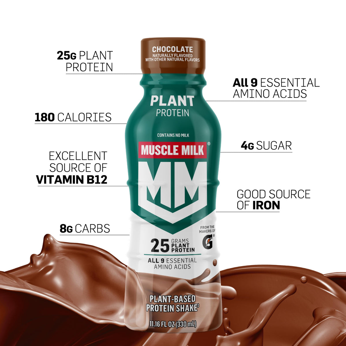 Plant Based Protein Shake Chocolate 11.16 Fl Oz Pack of 12 B670