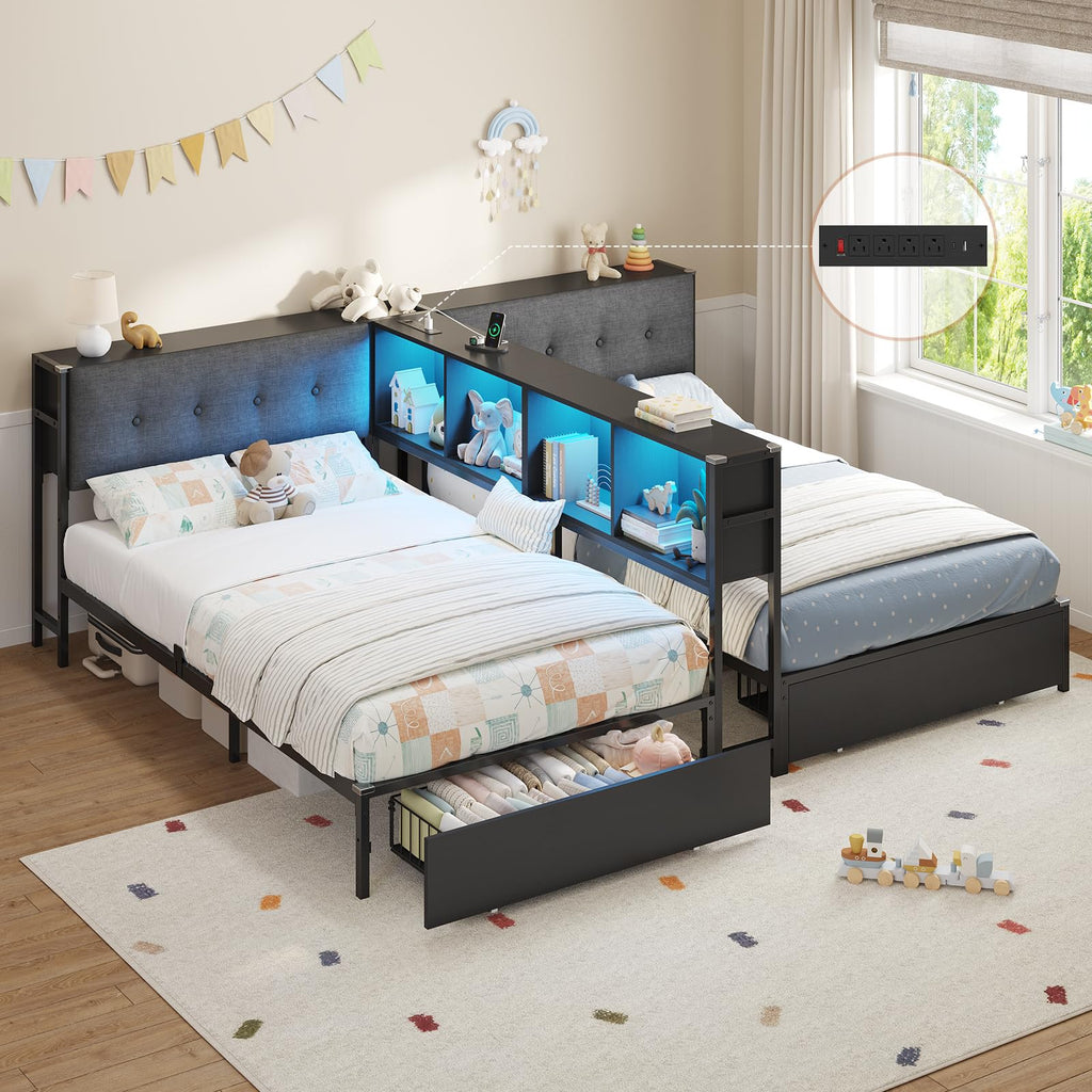 Black Twin Metal Platform Bed with Storage S721