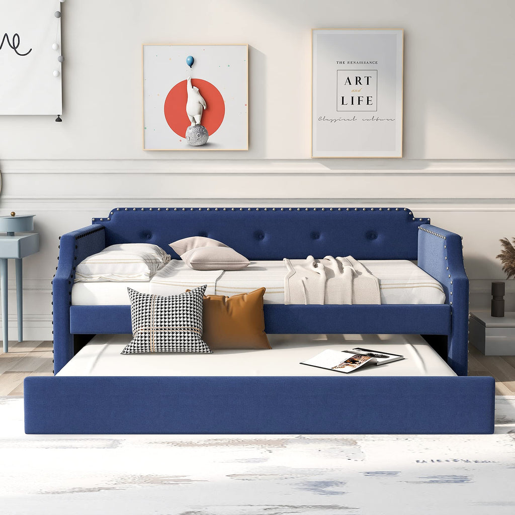Upholstered Linen Daybed with Trundle N8340