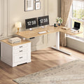 L Shaped Height Adjustable Standing Desk with 3 Drawers T492