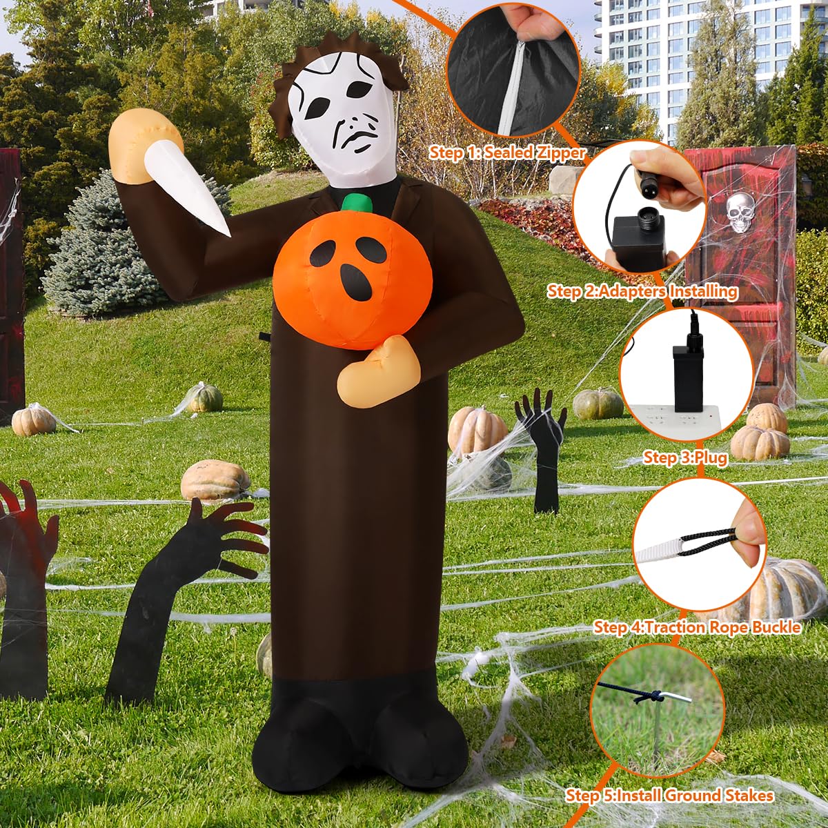 6FT Inflatable Scary Pumpkin with Built-in LEDs Y9768