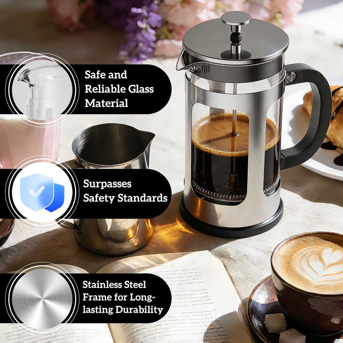 34oz Heat Resistant Glass Stainless Steel French Press Coffee Maker H289