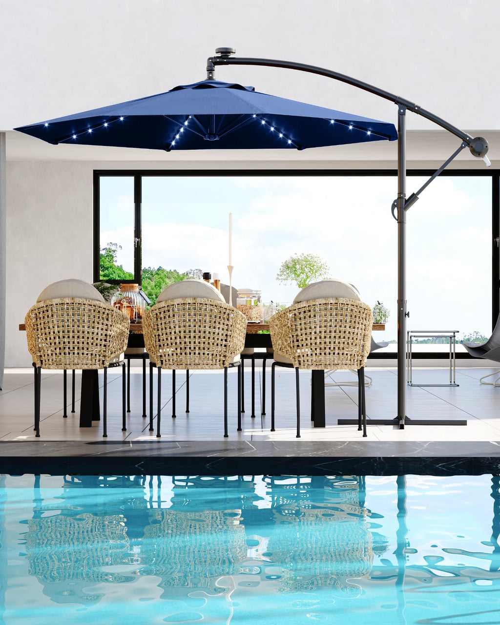 10FT Solar LED Cantilever Patio Umbrella J7664
