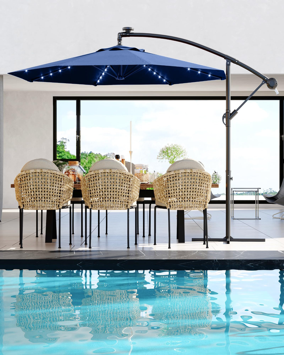 10FT Solar LED Cantilever Patio Umbrella J7664