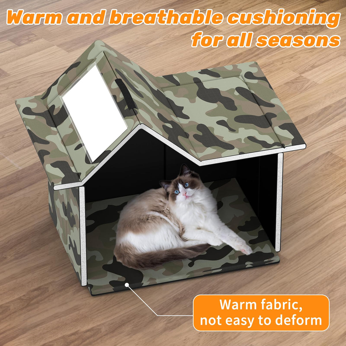 Weatherproof Collapsible Outdoor Cat House with Door and Soft Mat M4582